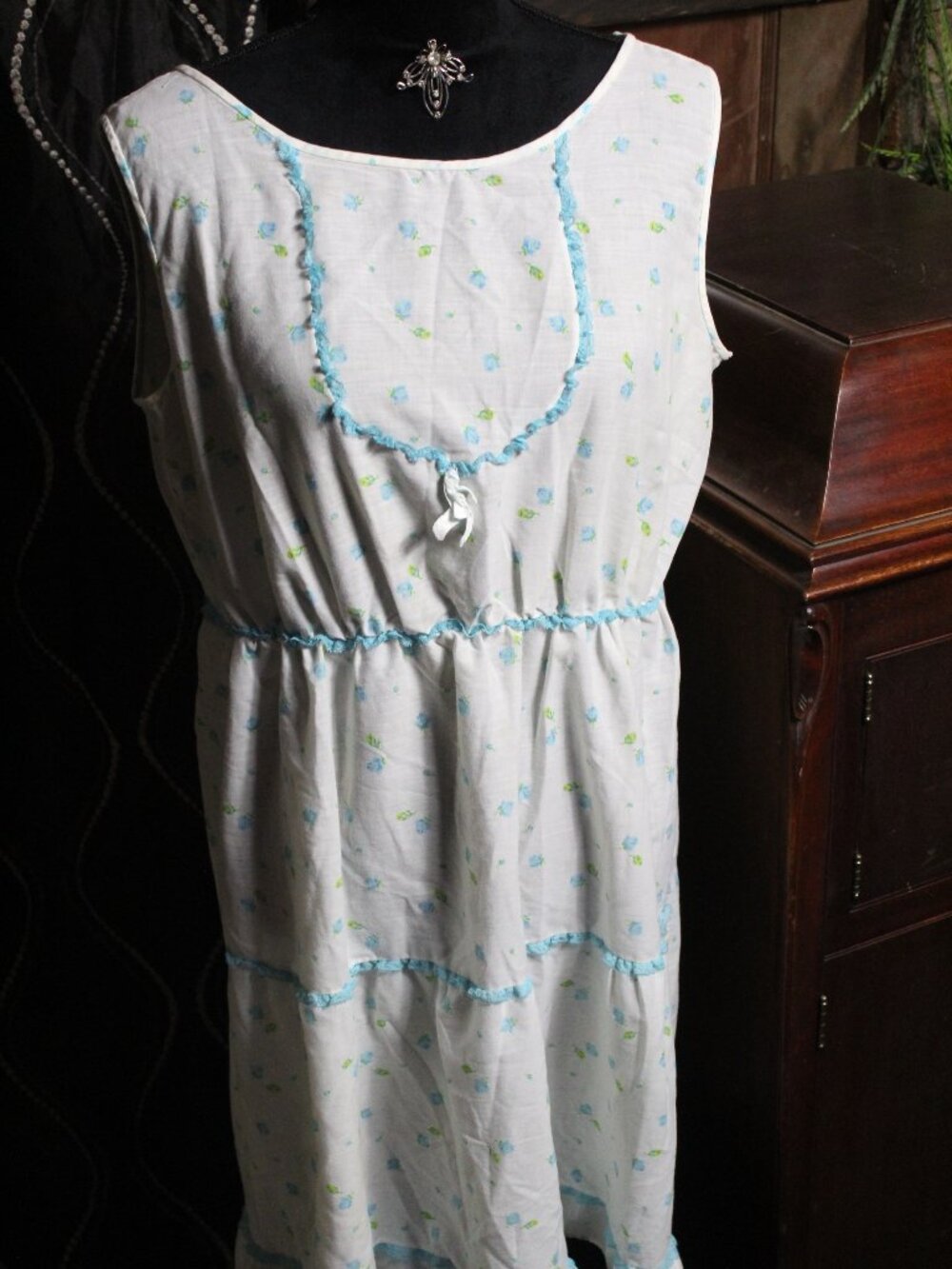 Vintage Kozy Shift Blue Floral Night Gown